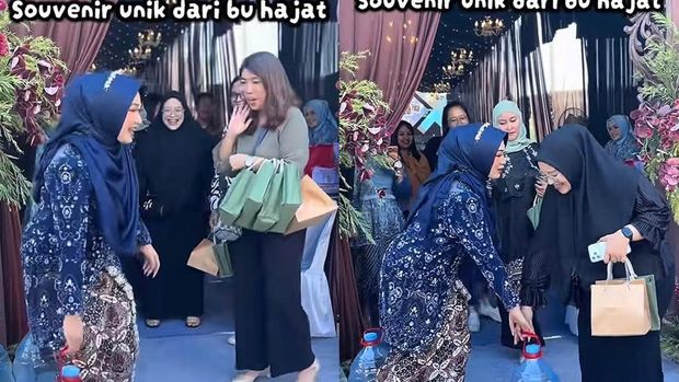 Heboh video viral bu hajat pesta khitanan berbusana bak resepsi pernikahan yang membagikan souvenir unik berupa galon air mineral kepada para tamu undangan. Heboh video viral bu hajat pesta khitanan berbusana bak resepsi pernikahan yang membagikan souvenir unik berupa galon air mineral kepada para tamu undangan.