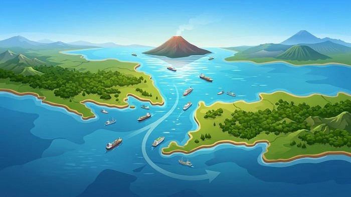 Ilustrasi Selat Sunda yang menghubungkan Pulau Jawa dan Sumatra.