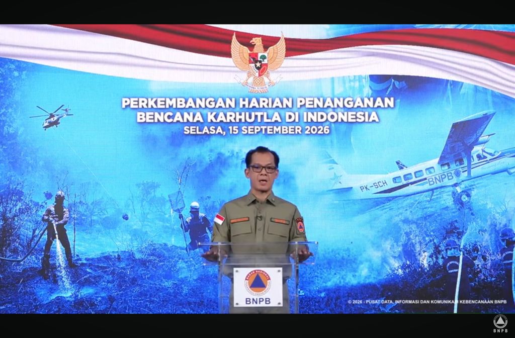 Pelaksana Tugas (Plt) Kepala Pusat Data, Informasi dan Komunikasi Kebencanaan BNPB, Berton Panjaitan saat konferensi pers, Selasa (15/9/2026). Pelaksana Tugas (Plt) Kepala Pusat Data, Informasi dan Komunikasi Kebencanaan BNPB, Berton Panjaitan saat konferensi pers, Selasa (15/9/2026). (Tangkapan Layar Youtube/BNPB)