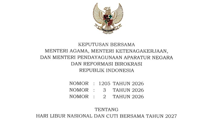 SKB 3 Menteri: Libur Nasional dan Cuti Bersama 2027