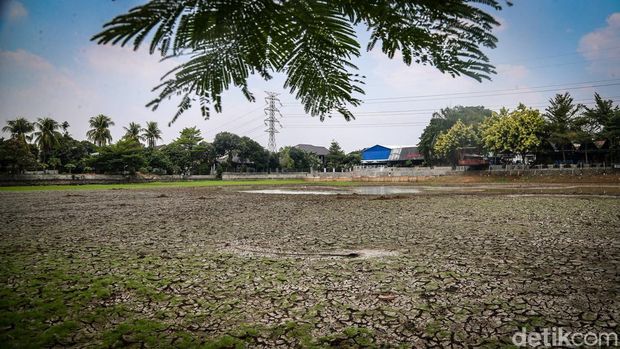 Danau Cinere, Depok, Jawa Barat, tampak kering pada pantauan hari Rabu (16/9/2026).