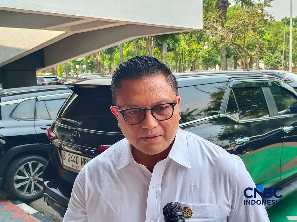 Deputi I Bidang Ketersediaan dan Stabilisasi Pangan Bapanas, Hermawan saat ditemui di Kompleks Parlemen, Jakarta, Rabu (16/9/2026). (CNBC Indonesia/Martyasari Rizky)