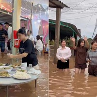Pernikahan Viral Kebanjiran, Tamunya Tetap Santap Makanan Prasmanan