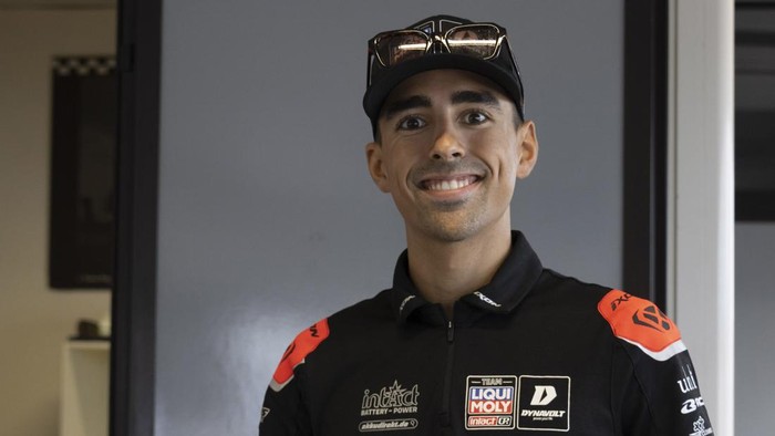 MISANO ADRIATICO, ITALY - SEPTEMBER 10: Senna Agius of Australia and Liqui Moly Husqvarna Intact GP smiles in media center during the MotoGP Of San Marino - Previews at Misano World Circuit on September 10, 2026 in Misano Adriatico, Italy. (Photo by 
