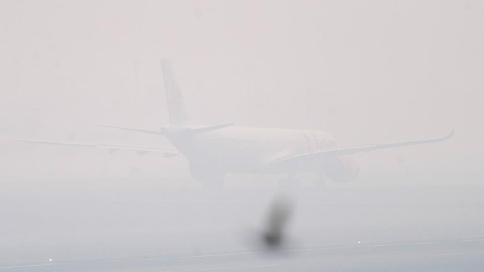 Pesawat komersial Airbus A330-941 milik maskapai penerbangan Lior Air mendarat di Bandara Internasional Sultan Mahmud Badaruddin (SMB) II Palembang, Sumatera Selatan, Kamis (17/9/2026). Berdasarkan data dari pengelola Bandara Internasional Sultan Mahmud Badaruddin (SMB) II Palembang kabut asap dampak Kebakaran Hutan dan Lahan (karhutla) mengakibatkan jarak pandang menurun hingga 700 meter sehingga kedatangan empat penerbangan dari Singapura, Jeddah, Yogyakarta dan Jakarta mengalami keterlambatan. ANTARA FOTO/Nova Wahyudi