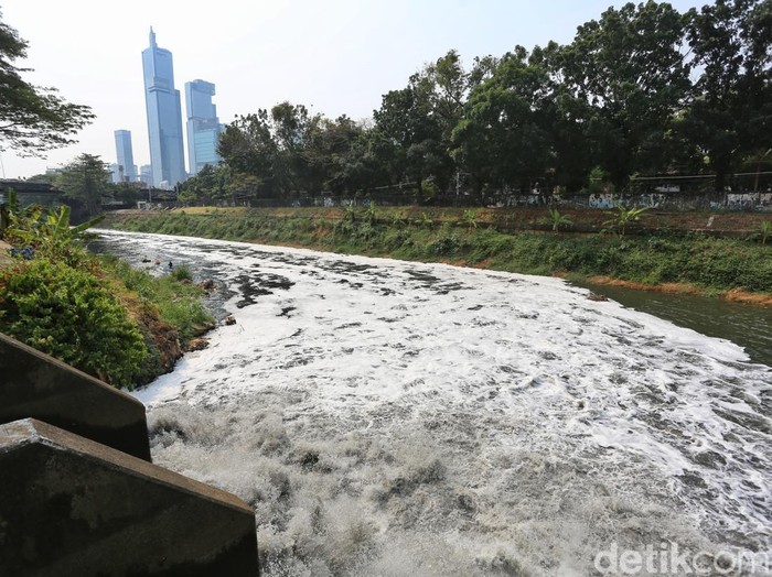 Warga mengais lumpur kemudian menyaring untuk mendapatkan cacing sutra (tubifex) di Sungai Banjir Kanal Barat (BKB) Jakarta, Kamis (17/9/2026). Tampak air sungai menghitam dan berbuih namun tak dihiraukan pencari cacing sutra. Cacing sutra merupakan pakan bibit ikan hias yang sangat dicari pembeli.