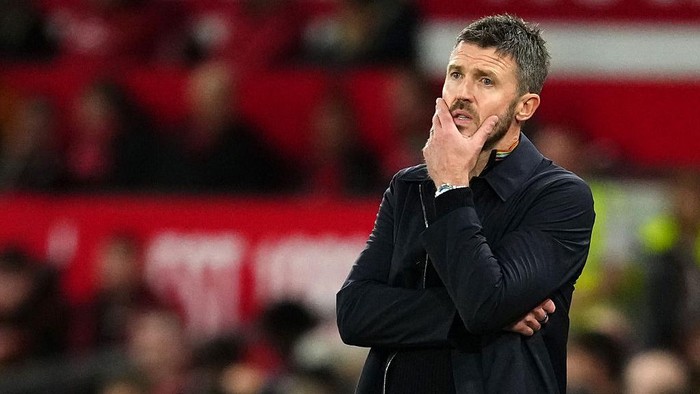 Manchester United manager Michael Carrick reacts following the Carabao Cup Third Round match at Old Trafford, Manchester. Picture date: Wednesday September 16, 2026. (Photo by Martin Rickett/PA Images via Getty Images)