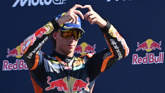 MotoGP - San Marino Grand Prix - Misano World Circuit Marco Simoncelli, Misano, Italy - September 13, 2026 Red Bull KTM Factory Racings Pedro Acosta celebrates on the podium after finishing third place in the MotoGP race REUTERS/Jennifer Lorenzini
