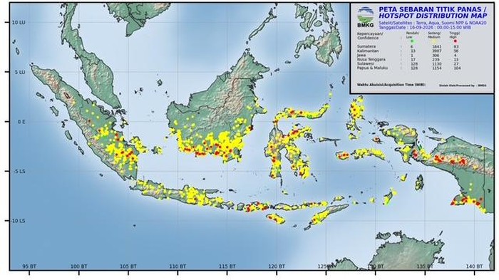 Sebaran hotspot di Kalimantan Rabu (16/9/2026)