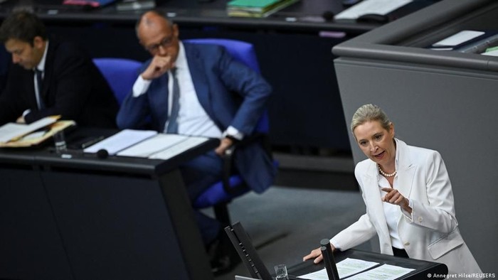 Alice Weidel menekan Merz untuk menghentikan bantuan untuk Ukraina dalam perangnya melawan Rusia (Annegret Hilse/REUTERS)