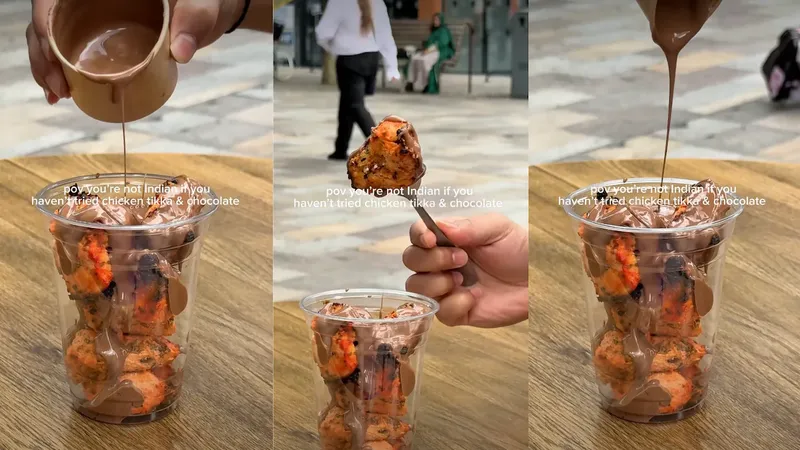 Ayam tikka pakai saus cokelat.
