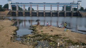 Air Sungai Cisadane Menyusut di Tengah Musim Kemarau