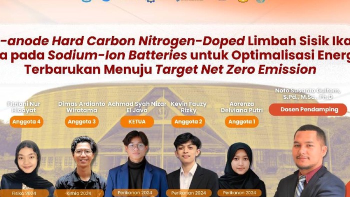 Tim PKM Universitas Padjadjaran yang manfaatkan limbah ikan nila jadi bahan anode baterai.
