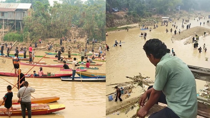 Warga Pangkut Kotawaringin Barat menggelar ritual memanggil hujan dengan menggelar tradisi menuba adat di Sungai Arut, Jumat (18/9/2026).