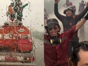 Leganya Petugas Karhutla Saat Guyuran Hujan Lewati Area KM 24 Kobar