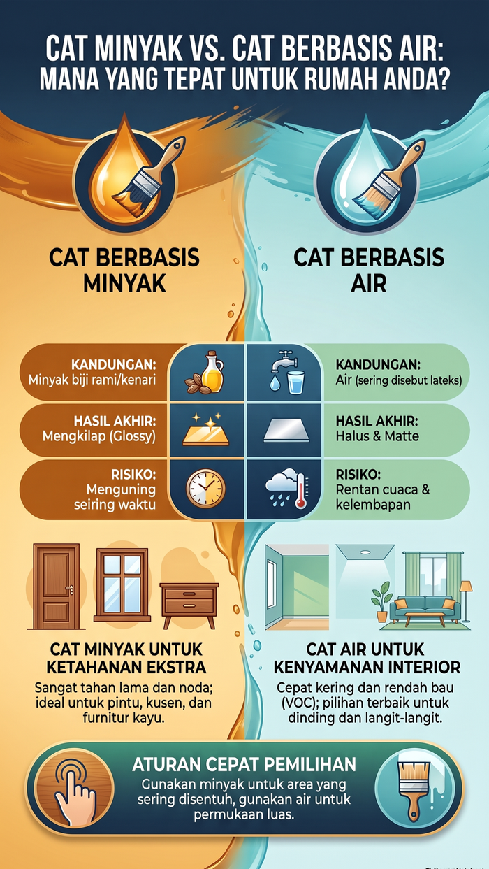 Infografis perbedaan cat minyak dan cat berbasis air