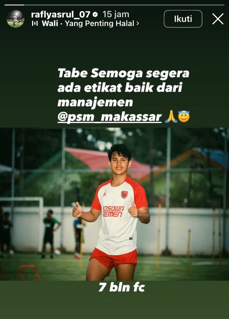 Rafli Asrul saat masih berseragam PSM Makassar. (Dok. Rafli Asrul/Instagram) Rafli Asrul saat masih berseragam PSM Makassar.