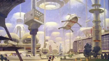 Koloni Bawah Permukaan Bulan. Robert McCall. Sekitar tahun 1977 Foto: Boredpanda