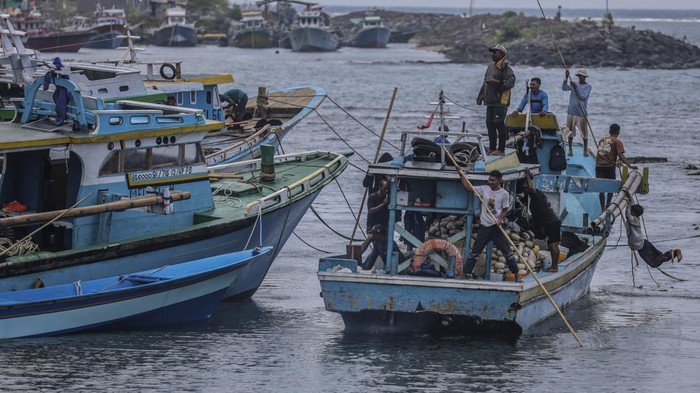 Nelayan menurunkan hasil tangkapan dari atas kapal seusai melaut di Kelurahan Rua, Ternate, Maluku Utara, Sabtu (19/9/2026). Kementerian Kelautan dan Perikanan (KKP) menargetkan modernisasi 950 kapal ikan berukuran 10 hingga 2.500 gross ton (GT) pada 2027 target yang merupakan bagian dari rencana KKP untuk memodernisasi 4.582 kapal hingga 2029 sebagai upaya mendukung operasional nelayan sekaligus memperkuat armada perikanan tangkap nasional. ANTARAFOTO/Andri Saputra/wsj.