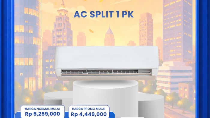Sini merapat bagi kalian yang sedang berburu AC Split 1PK dengan harga terjangkau. Hari ini, Transmart Full Day Sale kembali digelar, sehingga sejumlah produk elektronik dijual dengan harga lebih murah dari biasanya.
