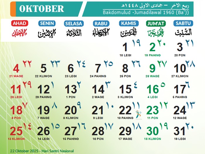 Kalender Oktober 2026