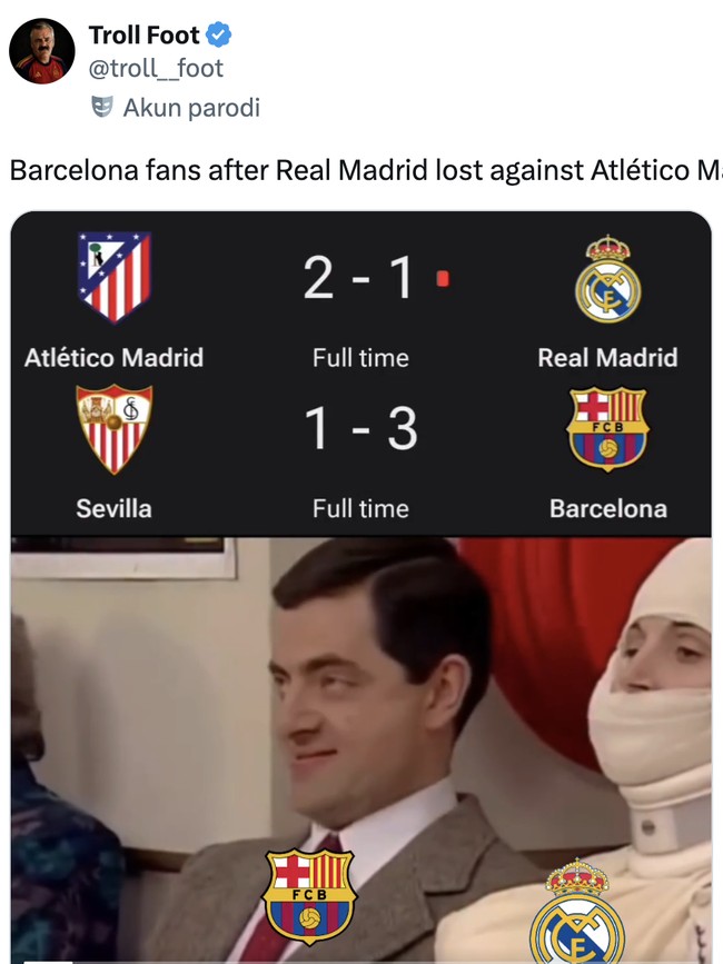 Meme Real Madrid Merana, Barcelona Gembira