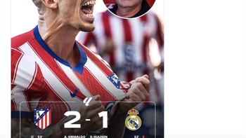 Kemenangan 2-1 atas Real Madrid membuat Atletico Madrid naik ke peringkat 2 La Liga, sementara Real Madrid di peringkat 3. Foto: X.com