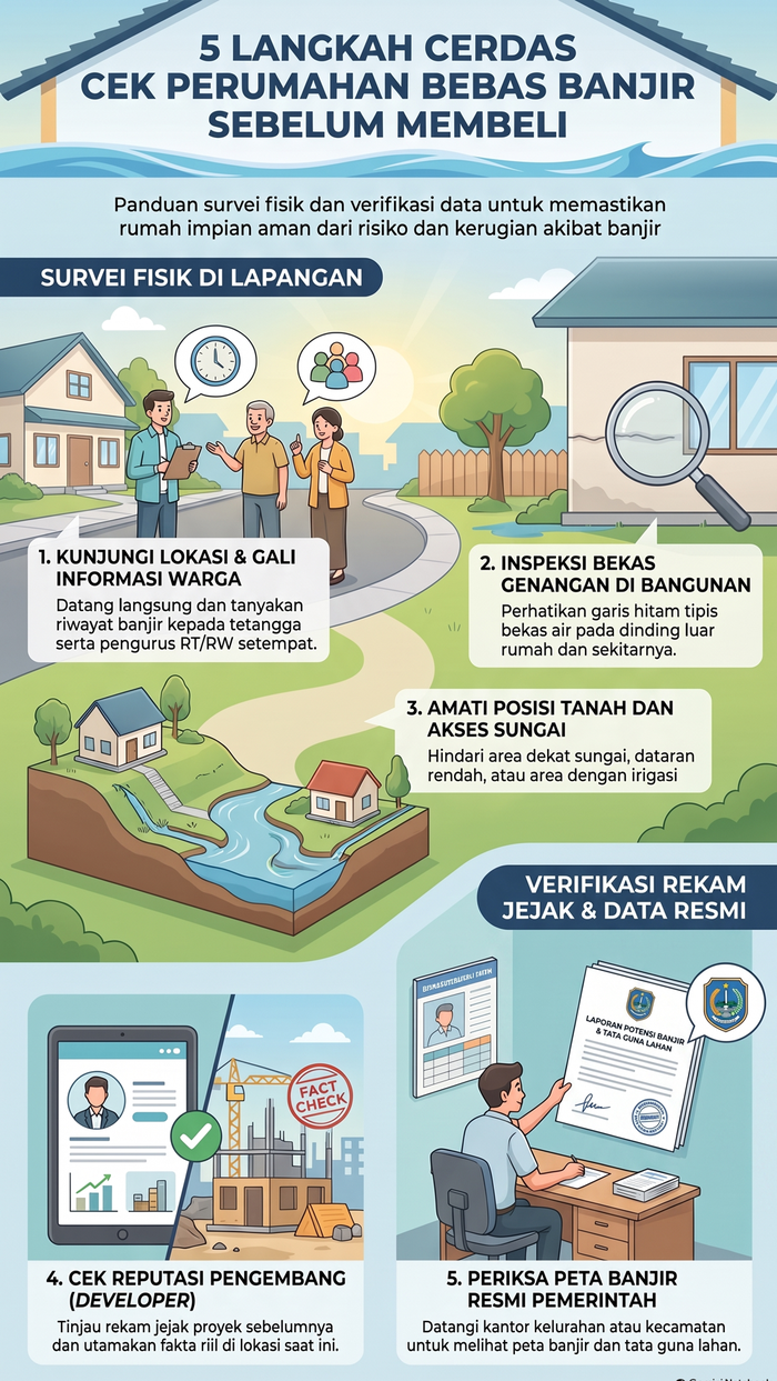 Infografis tips cek lokasi rumah yang bebas banjir