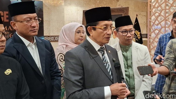 Menag Nasaruddin Umar ditemui usai konferensi pers IGIC 2026 di Masjid Istiqlal, Jakarta Pusat, Rabu (23/9/2026).