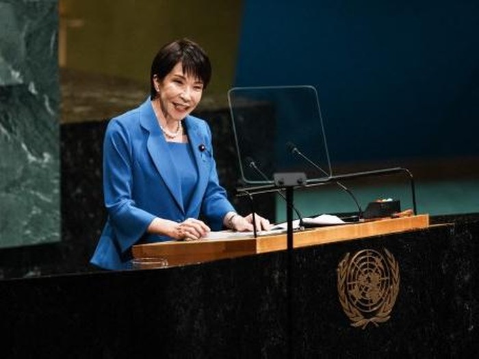NEW YORK, NEW YORK - SEPTEMBER 22: Japanese Prime Minister Takaichi Sanae speaks during the 81st session of the United Nations (U.N.) General Assembly at U.N. Headquarters on September 22, 2026 in New York City. World leaders have gathered in New York for the annual session of the United Nations General Assembly, with this years global issues ranging from the threat of artificial intelligence to the continued wars in Ukraine and Gaza. Ryan Murphy/Getty Images/AFP (Photo by RYAN MURPHY / GETTY IMAGES NORTH AMERICA / Getty Images via AFP)