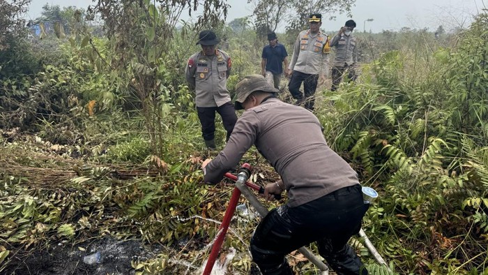 Satgas Karhutla Jambi saat bantu padamkan api di lahan TNBS Tanjabtim