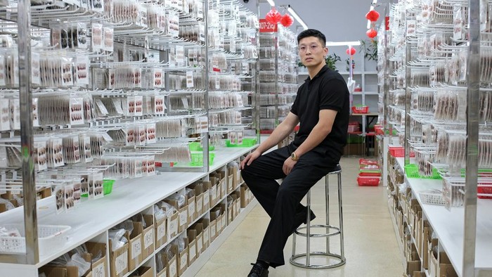Finished press-on nails on the production line at Donghai Yizhigu Nail Art factory in Donghai county, Lianyungang, Jiangsu province, China September 17, 2026. REUTERS/Chenxi Yang