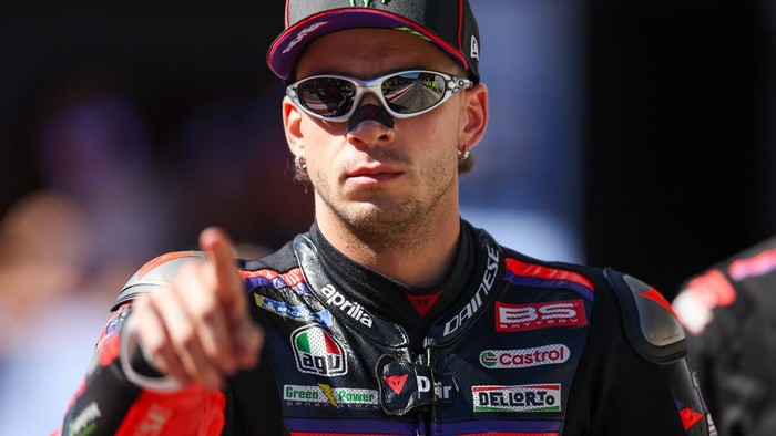 SPIELBERG, AUSTRIA - SEPTEMBER 20: Marco Bezzecchi of Italy and Aprilia Racing(72) looks on during QATAR AIRWAYS GRAND PRIX OF AUSTRIA at Red Bull Ring on September 20, 2026 in Spielberg, Austria. (Photo by Qian Jun/MB Media/Getty Images)