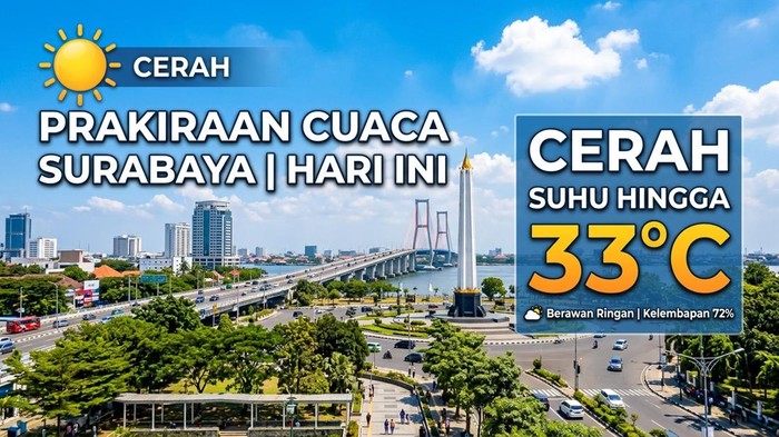 Prakiraan Cuaca Surabaya Hari Ini: Cerah, Suhu Capai 33 Derajat Celsius