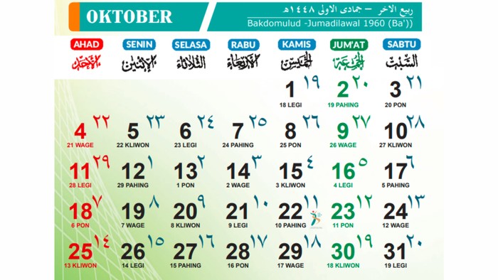 Kalender Oktober 2026