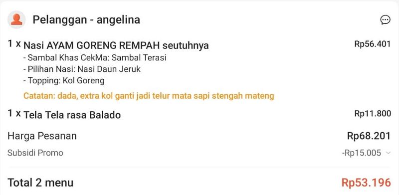 Pesanan makanan bikin jengkel, meminta tukar kol goreng menjadi telur ceplok.