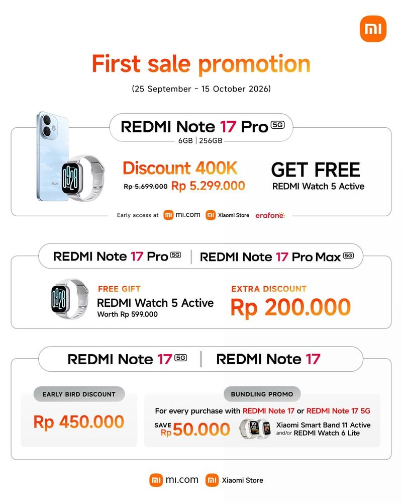 REDMI Note 17 Series Resmi Dijual di RI, Bawa Ketahanan & Baterai Besar