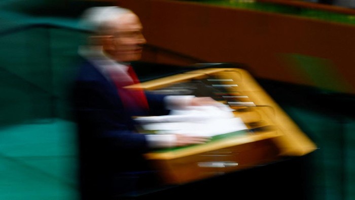 Israel's Prime Minister Benjamin Netanyahu addresses the 81st United Nations General Assembly (UNGA) at UN headquarters in New York City, US, September 24, 2026.  REUTERS/JEENAH MOON