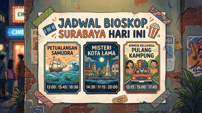 Ilustrasi jadwal bioskop Surabaya hari ini.