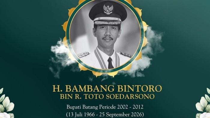 Mantan Bupati Batang, Bambang Bintoro, meninggal dunia, Jumat (25/9/2026).