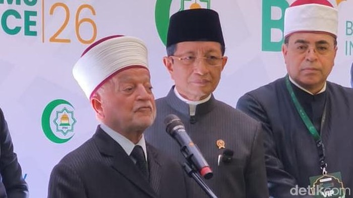 Imam Masjid Al-Aqsa Palestina Syekh Muhammad Hussein dalam IGIC 2026 di Hotel Bidakara, Jakarta.