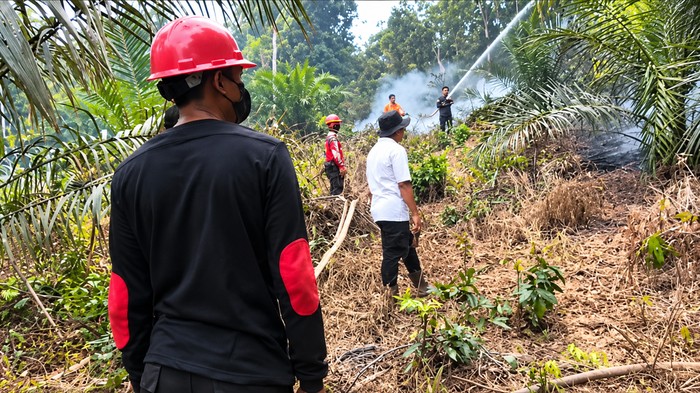 Salah satu lahan yang terbakar saat dilakukan pemadaman oleh Satgas