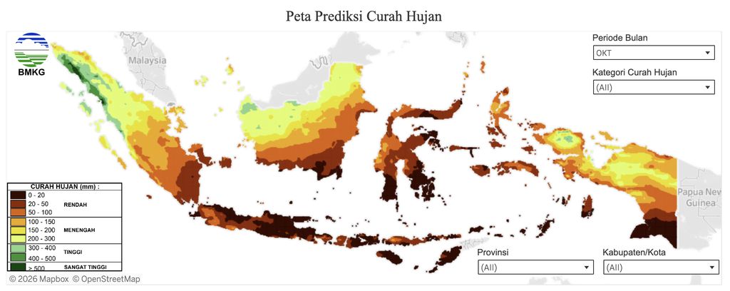 Peta Prediksi Curah Hujan Bulan Oktober 2026