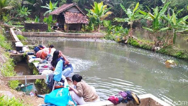 Warga Benteng mencuci pakaian di kolam ikan saat kemarau. Warga Benteng mencuci pakaian di kolam ikan saat kemarau.
