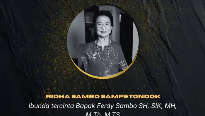 Ibu Ferdy Sambo, Ridha Sampetondok meninggal dunia.