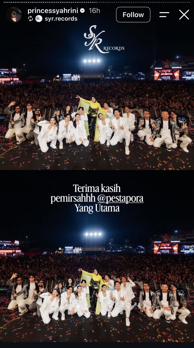 Kembali tampil bernyanyi, momen ini sekaligus mengobati rasa kangen para penggemar mendengar suara Syahrini. Foto: Instagram/@princessyahrini