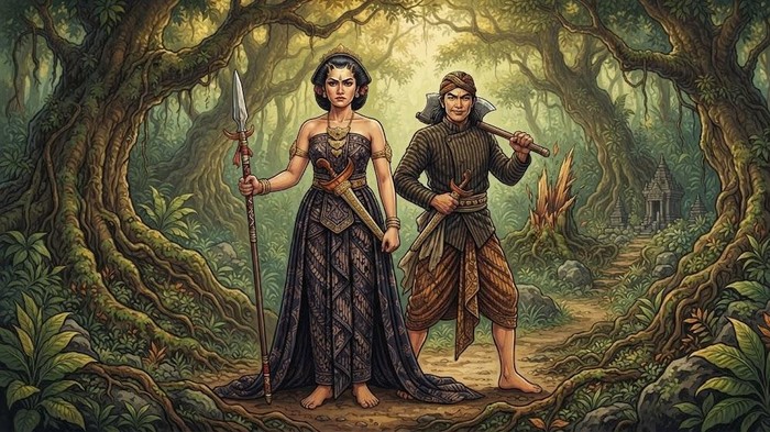 Ilustrasi Legenda Riya Sinir dan Dara Hitam