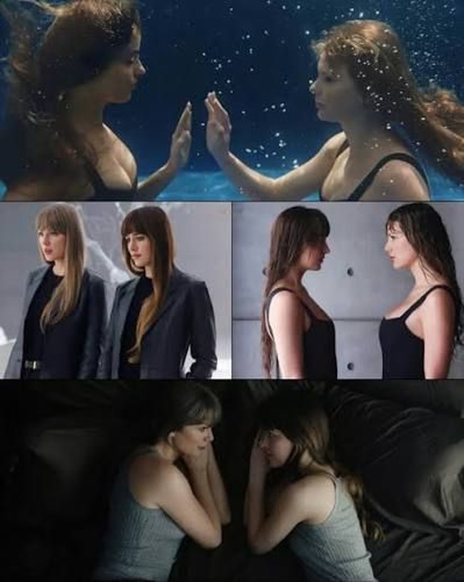 Taylor Swift memperkenalkan video musik terbarunya Patient Zero yang dibintangi Dakota Johnson dan Colin Farrell di MTV Video Music Awards (VMA) 2026. Dalam video musik tersebut, Taylor Swift dan Dakota Johnson tampil dengan berbagai gaya kembar. Foto: Dok. Instagram/YouTube Taylor Swift