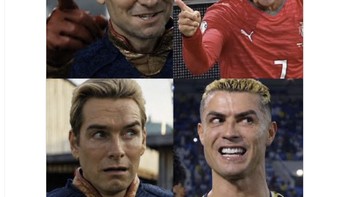 Homelander ikut jadi bahan meme. Ekspresi karakter dari serial The Boys disandingkan dengan Cristiano Ronaldo untuk menyindir drama yang tengah terjadi di Timnas Portugal. Foto: X.com