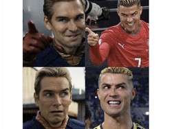 Homelander ikut jadi bahan meme. Ekspresi karakter dari serial The Boys disandingkan dengan Cristiano Ronaldo untuk menyindir drama yang tengah terjadi di Timnas Portugal. Foto: X.com